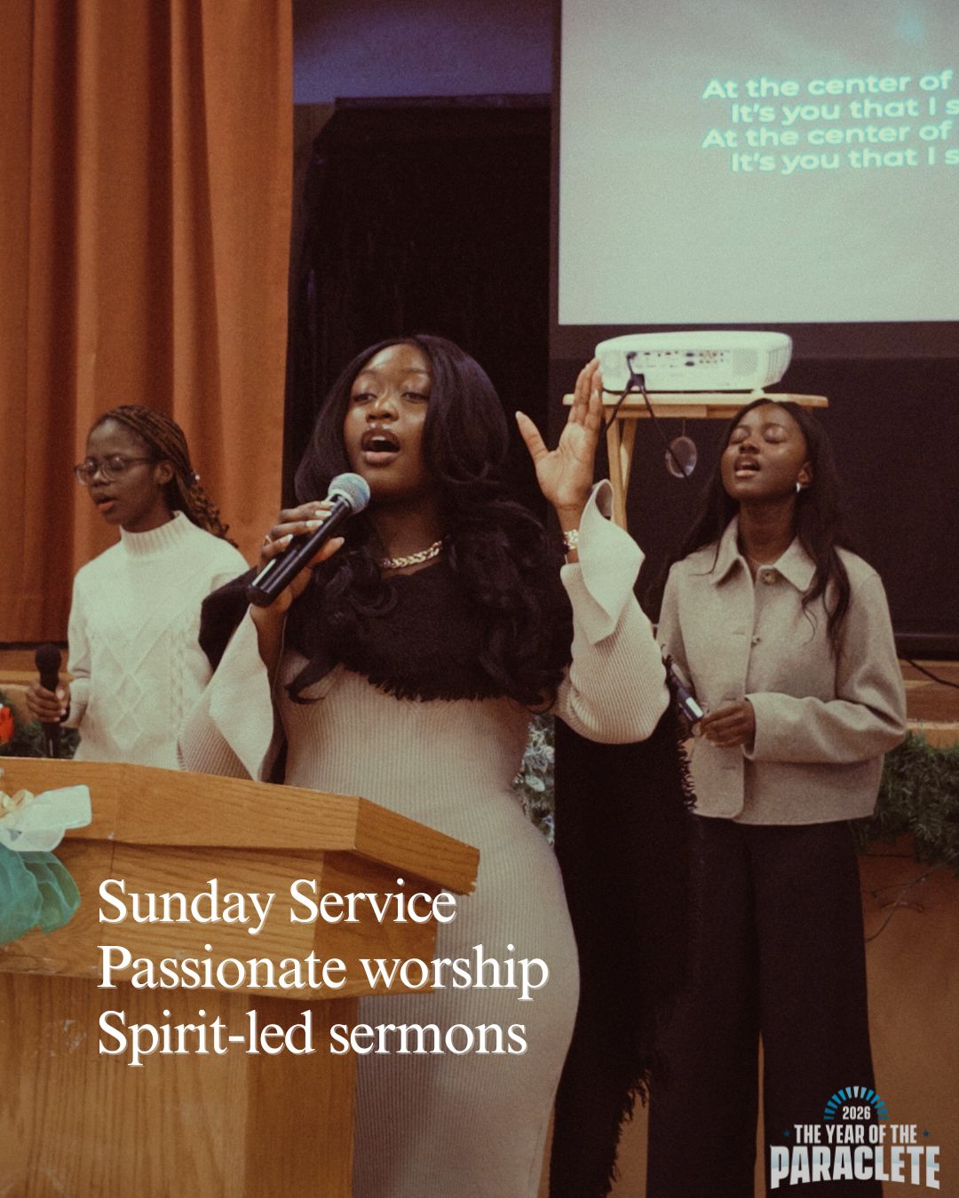 Worship leaders singing during Sunday Service